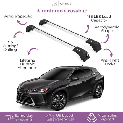 Erkul Roof Rack Cross Bars Fits Lexus UX 250h, ÃƒÆ’Ã†â€™ÃƒÂ¢Ã¢â€šÂ¬Ã…Â¡ÃƒÆ’Ã¢â‚¬Å¡Ãƒâ€šÃ‚Â 300h 2019-2025 Fits Flush Rails Silver