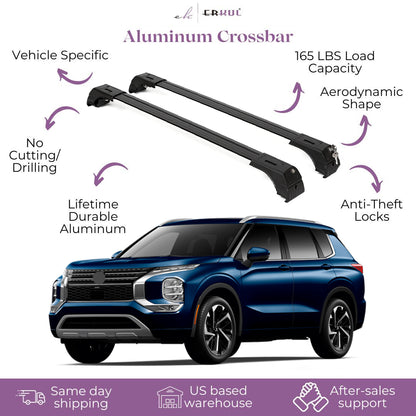 Erkul Roof Rack Crossbars Fits Mitsubishi Outlander 2022-2025 Aluminum Black