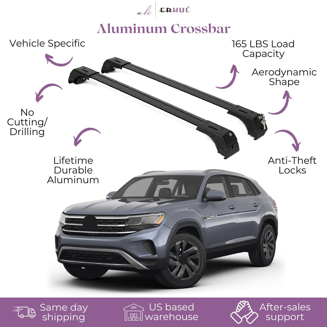 Erkul Roof Rack Cross bars Fit Volkswagen Atlas Cross Sport 20-25 Aluminum Black