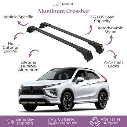 Erkul Roof Rack Cross bars Fits Mitsubishi Eclipse Cross 2018-25 Aluminum Black