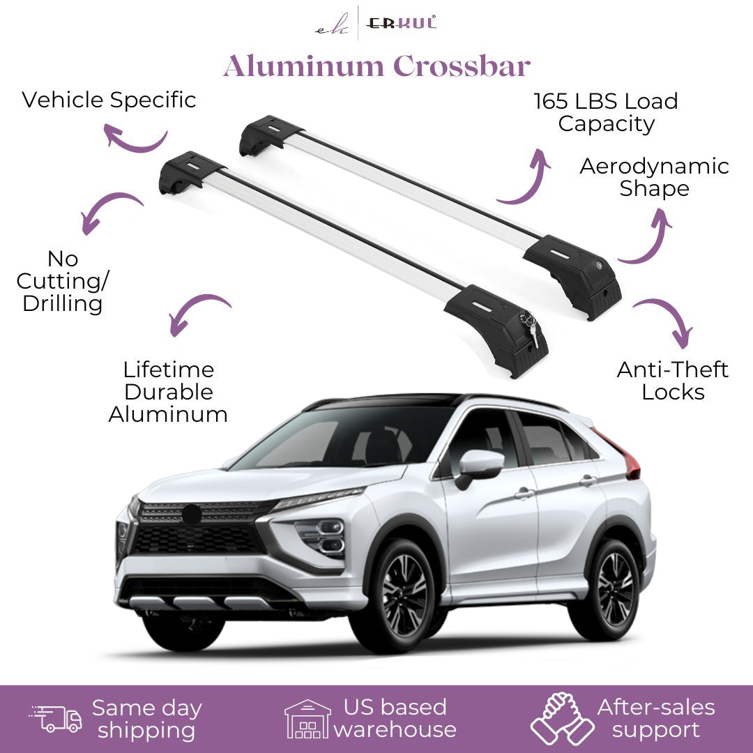 ERKUL Roof Rack Cross Bars Compatible with Mitsubishi Eclipse Cross 2018-2024  - Silver