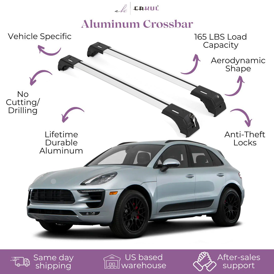 Erkul Roof Rack Cross Bars Fits Porsche Macan 2015-2025 Fits Flush Rails Silver