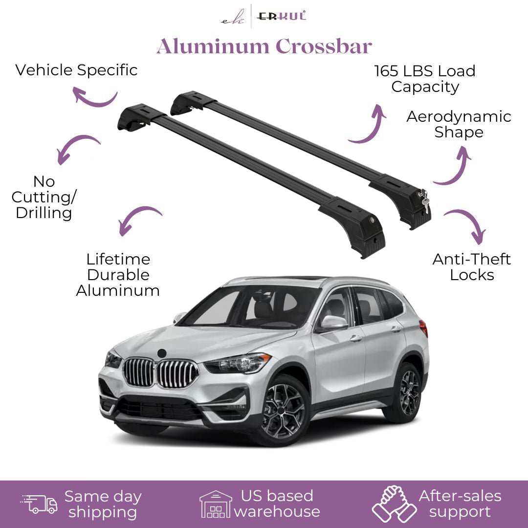 ERKUL Roof Rack Cross Bars for BMW X1 F48 2016-2022 - Black