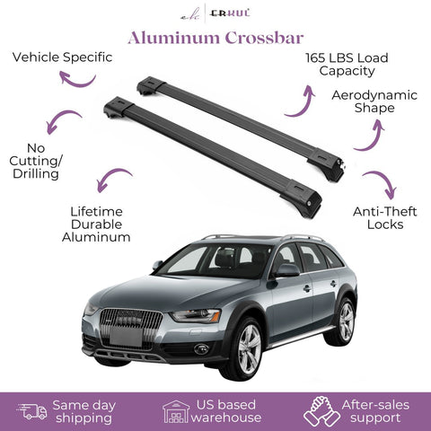 ERKUL Roof Rack Cross Bars for Audi A4 Allroad 2016-2024 | Aluminum Crossbars with Anti Theft Lock for Rooftop | Compatible with Raised Rails - Black