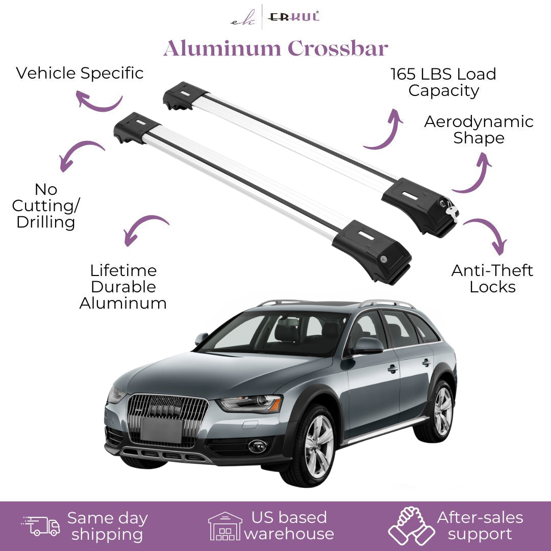 ERKUL Roof Rack Crossbars Fit Audi A4 Allroad 2017-2025 Fits Raised Rails Silver