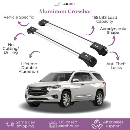 ERKUL Roof Rack Cross Bars for Chevrolet Chevy Traverse 2018-2024 For Raised Rails - Silver