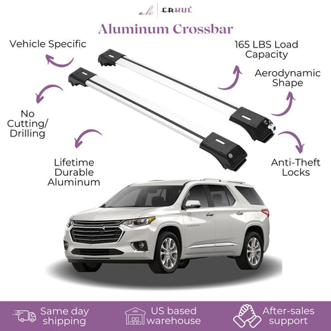 ERKUL Roof Rack Cross Bars for Chevrolet Chevy Traverse 2018-2024 | Aluminum Crossbars with Anti Theft Lock for Rooftop | Compatible with Raised Rails - Silver