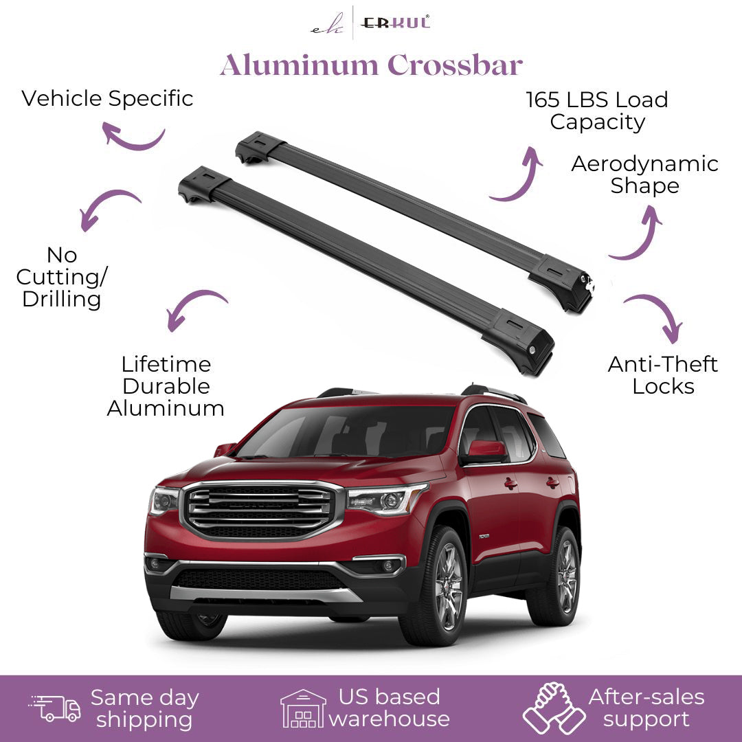 ERKUL Roof Rack Cross Bars Fits GMC Acadia 2017-2023 Fits Raised Rails Black