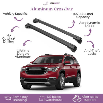 ERKUL Roof Rack Cross Bars Fits GMC Acadia 2017-2023 Fits Raised Rails Black