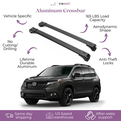 ERKUL Roof Rack Cross Bars Fits Honda Passport 2019-2025 Fits Raised Rails Black