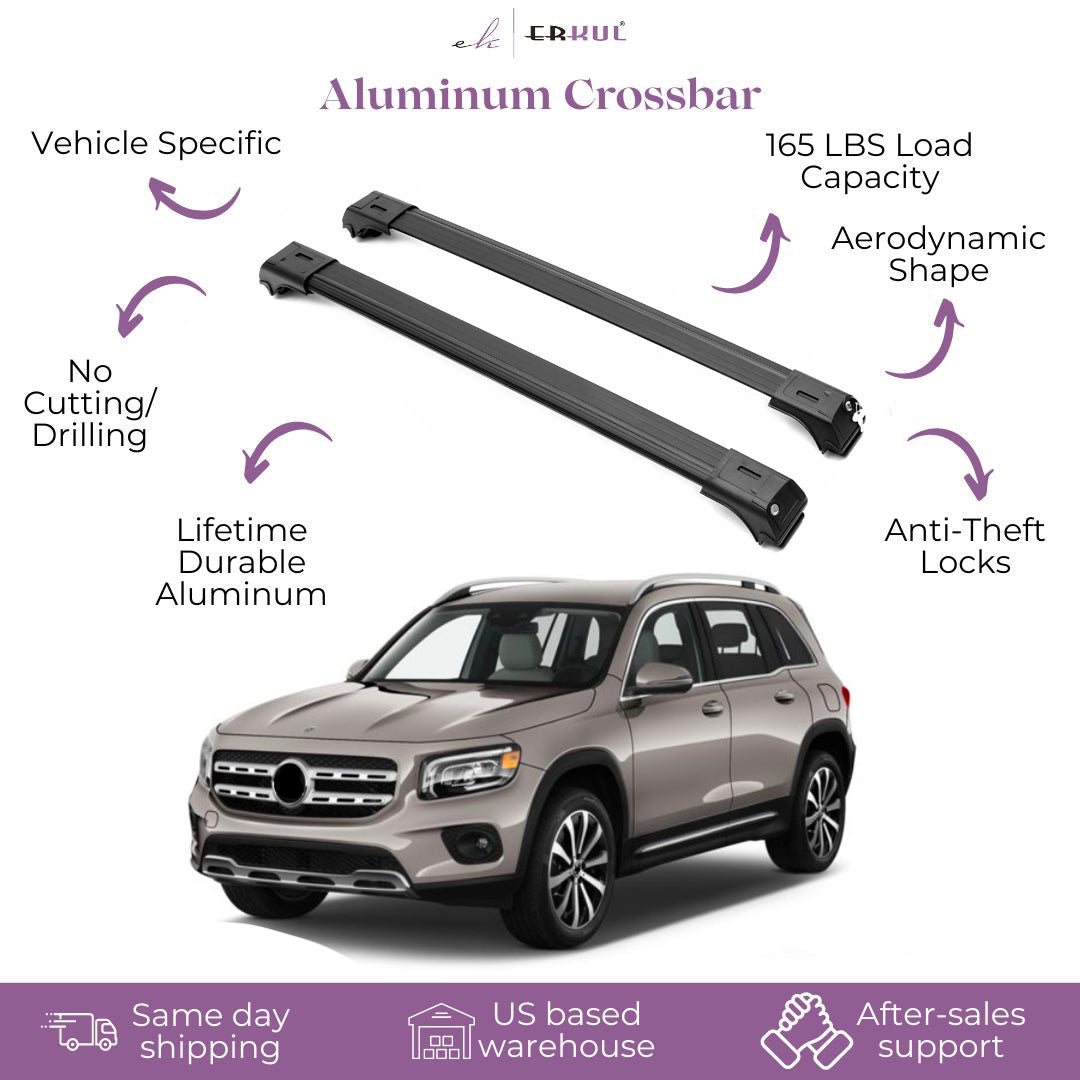 ERKUL Roof Rack Cross Bars Fits Mercedes GLB 2020-2025 Fits Raised Rails Black