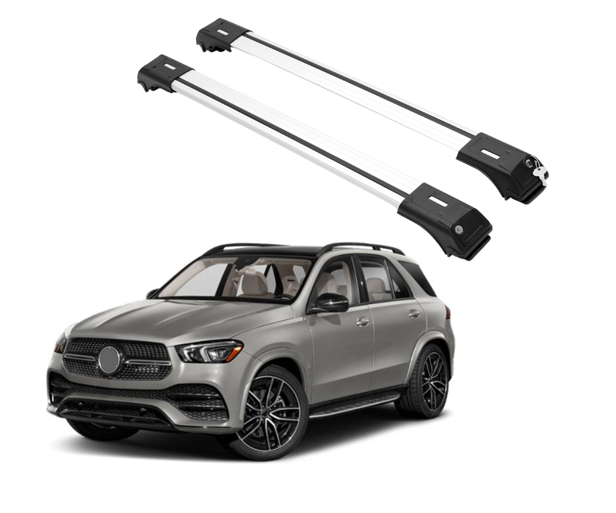 2 Piece Lockable Roof Rack Cross Bars For Mercedes GLE V167 2019-2025 | Silver