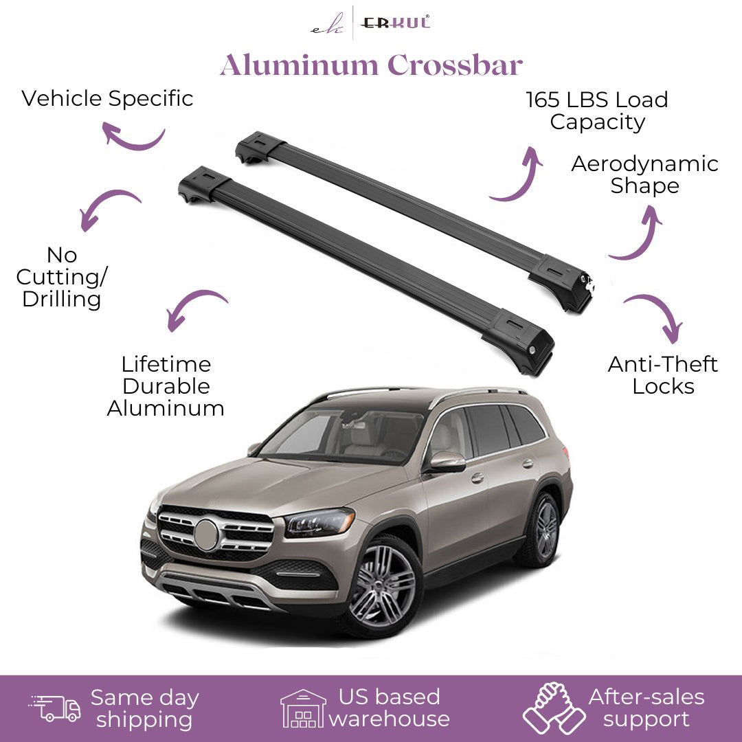 ERKUL Roof Rack Cross Bar Fit Mercedes GLS 450 2017-2019 Fits Raised Rails Black