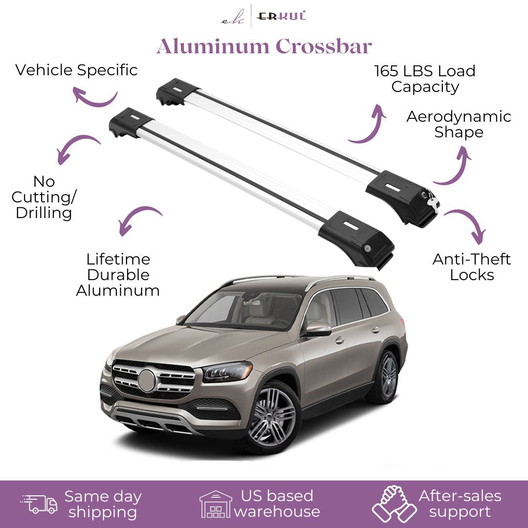 ERKUL Roof Rack Crossbar Fit Mercedes GLS 450 2020-2025 Fits Raised Rails Silver