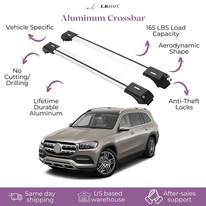 ERKUL Roof Rack Crossbar Fit Mercedes GLS 450 2020-2025 Fits Raised Rails Silver