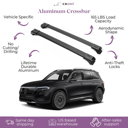 ERKUL Roof Rack Cross Bar Fit Mercedes EQB 300 2022-2025 Fits Raised Rails Black