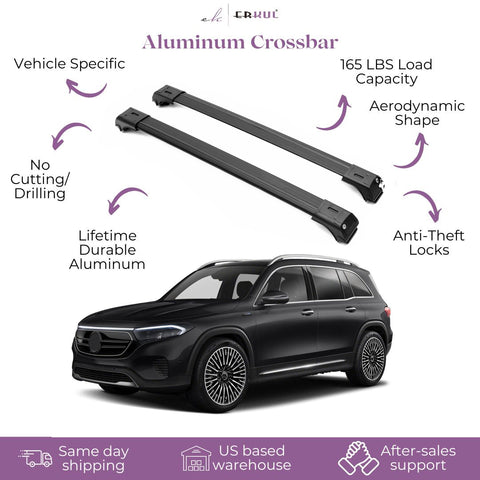 ERKUL Roof Rack Cross Bar Fit Mercedes EQB 300 2022-2025 Fits Raised Rails Black