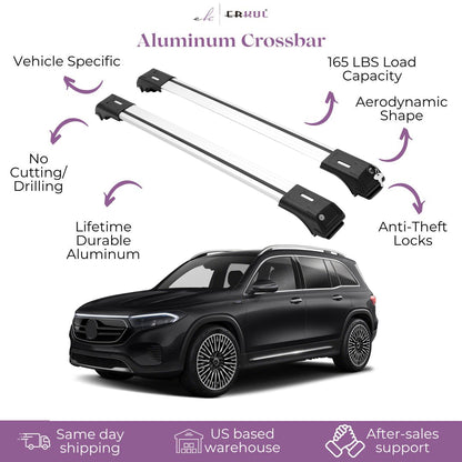 ERKUL Roof Rack Crossbar Fit Mercedes EQB 300 2022-2025 Fits Raised Rails Silver