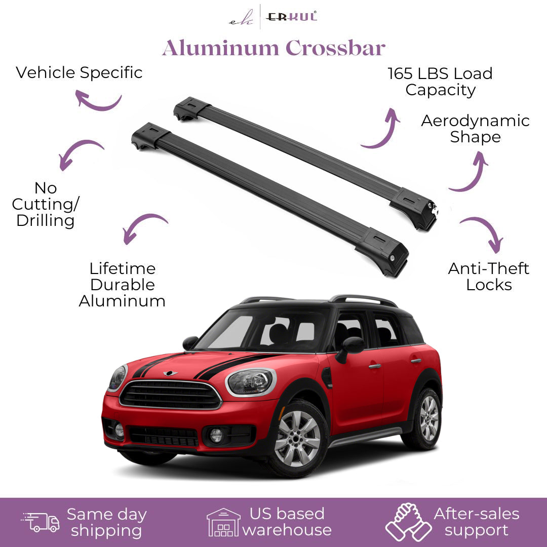 ERKUL Roofrack Crossbar Fit Mini Cooper Countryman 17-24 Fits Flush Rails Black