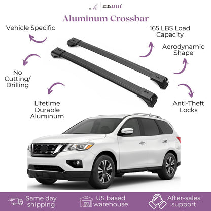 ERKUL Roof Rack Crossbar Fit Nissan Pathfinder 2013-2021 Fits Raised Rails Black