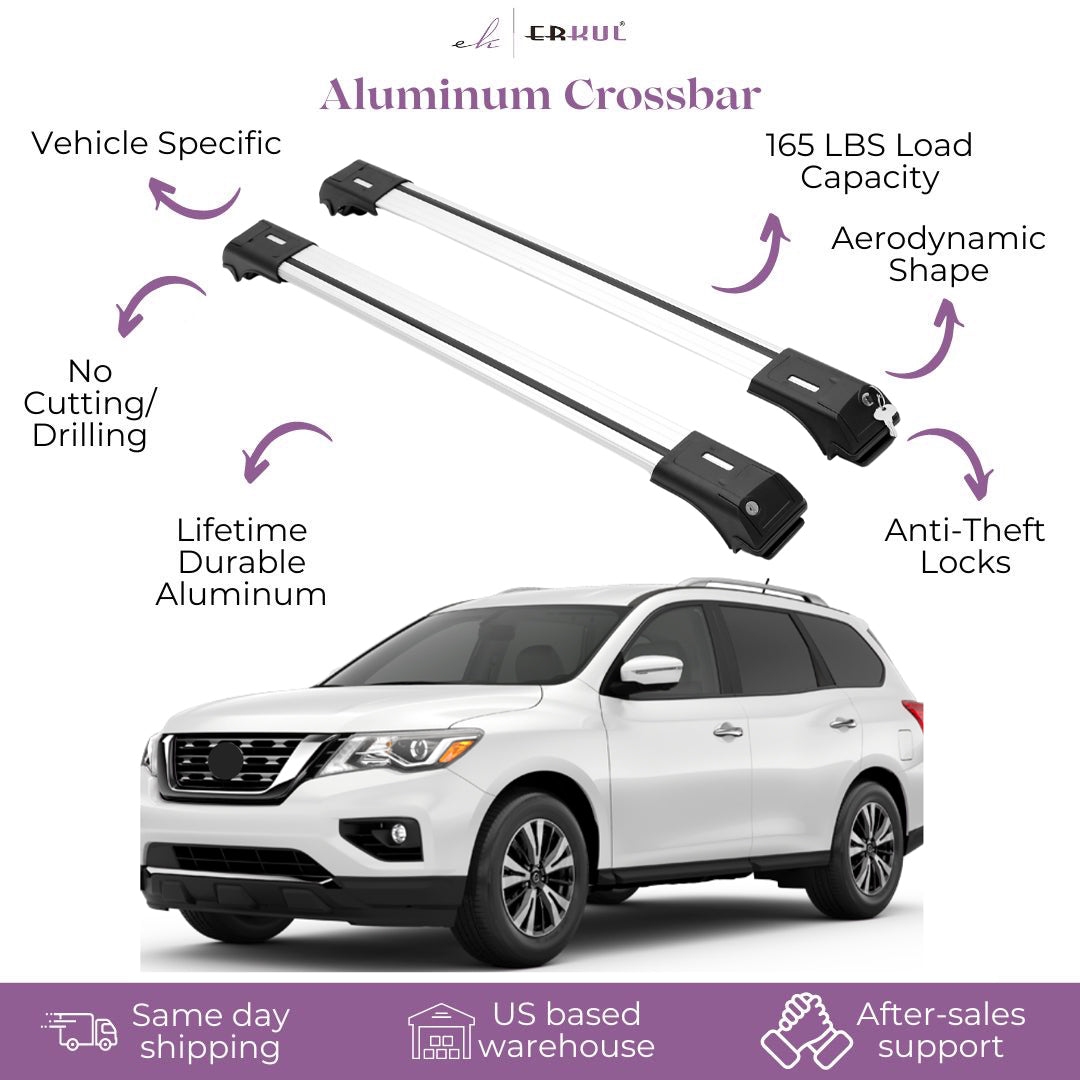 ERKUL Roof Rack Cross Bar Fit Nissan Pathfinder 2013-21 Fits Raised Rails Silver