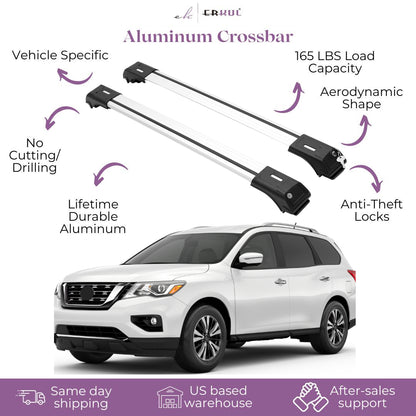 ERKUL Roof Rack Cross Bar Fit Nissan Pathfinder 2013-21 Fits Raised Rails Silver