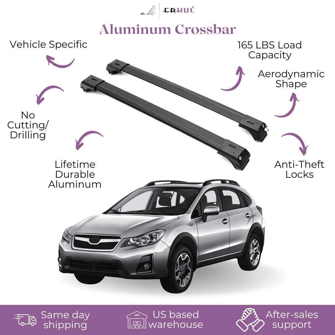 ERKUL Roof Rack Cross Bars for Subaru XV Crosstrek 2013-2017 For Raised Rails - Black