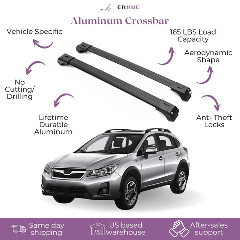 ERKUL Roof Rack Cross Bars for Subaru XV Crosstrek 2013-2017 | Aluminum Crossbars with Anti Theft Lock for Rooftop | Compatible with Raised Rails - Black