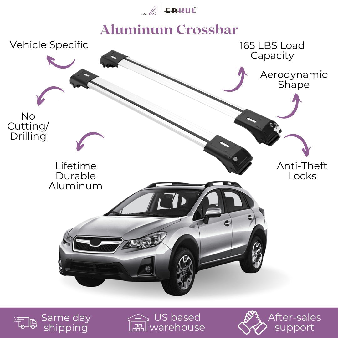 ERKUL Roof Rack Cross Bars for Subaru XV Crosstrek 2013-2017 For Raised Rails - Silver