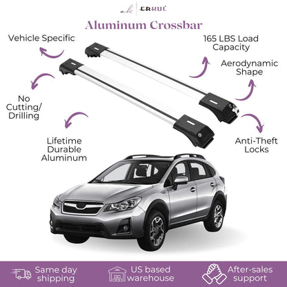 ERKUL Roof Rack Cross Bars for Subaru XV Crosstrek 2013-2017 For Raised Rails - Silver