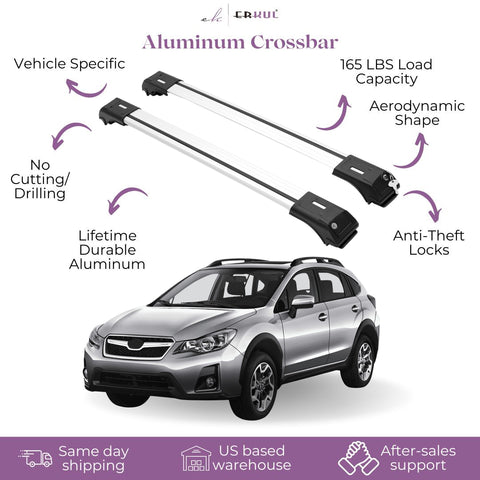 ERKUL Roof Rack Cross Bars for Subaru XV Crosstrek 2013-2017 | Aluminum Crossbars with Anti Theft Lock for Rooftop | Compatible with Raised Rails - Silver