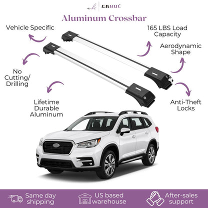 ERKUL Roof Rack Cross Bars Fits Subaru Ascent 2019-2025 Fits Raised Rails Silver