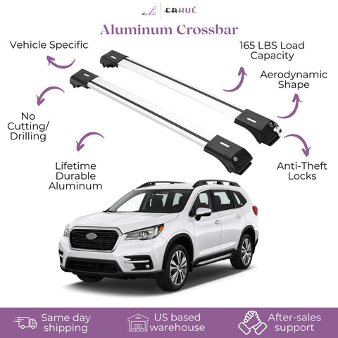 ERKUL Roof Rack Cross Bars for Subaru Ascent 2019-2024 | Aluminum Crossbars with Anti Theft Lock for Rooftop | Compatible with Raised Rails - Silver