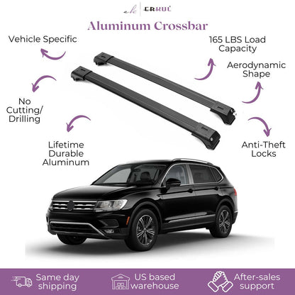 ERKUL Roof Rack Cross Bars for VW Volkswagen Tiguan 2018-2024 For Raised Rails - Black