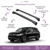 ERKUL Roof Rack Cross Bars for VW Volkswagen Tiguan 2018-2024 | Aluminum Crossbars with Anti Theft Lock for Rooftop | Compatible with Raised Rails - Black