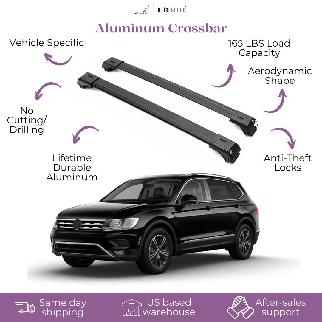ERKUL Roof Rack Cross Bar Fit Volkswagen Tiguan 2018-2024 Fits Raised Rails Black