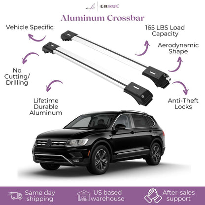 ERKUL Roof Rack Cross Bar Fit Volkswagen Tiguan 2018-2024 Fits Raised Rails Silver
