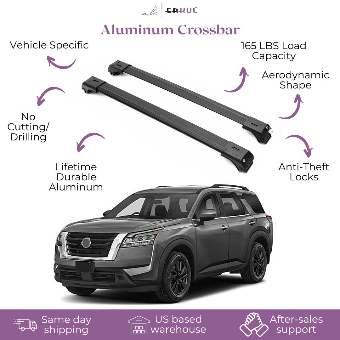 ERKUL Roof Rack Cross Bar Fit Nissan Pathfinder 2022-25 Fits Raised Rails Black