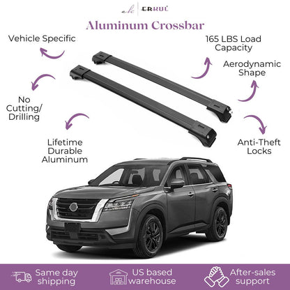 ERKUL Roof Rack Cross Bar Fit Nissan Pathfinder 2022-25 Fits Raised Rails Black