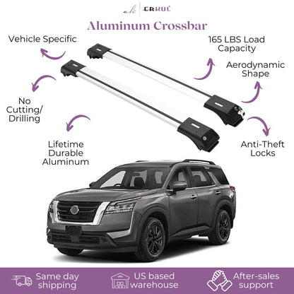 ERKUL Roof Rack Cross Bar Fit Nissan Pathfinder 2022-25 Fits Raised Rails Silver