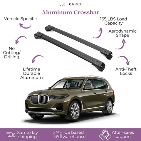 ERKUL Roof Rack Cross Bars for BMW X7 G07 2019-2024 | Aluminum Crossbars with Anti Theft Lock for Rooftop | Compatible with Raised Rails - Black
