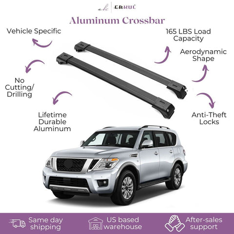ERKUL Roof Rack Cross Bars for Nissan Armada 2017-2024 | Aluminum Crossbars with Anti Theft Lock for Rooftop | Compatible with Raised Rails - Black