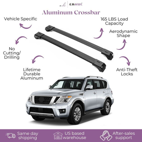 ERKUL Roof Rack Cross Bars Fits Nissan Armada 2017-2025 Fits Raised Rails Black