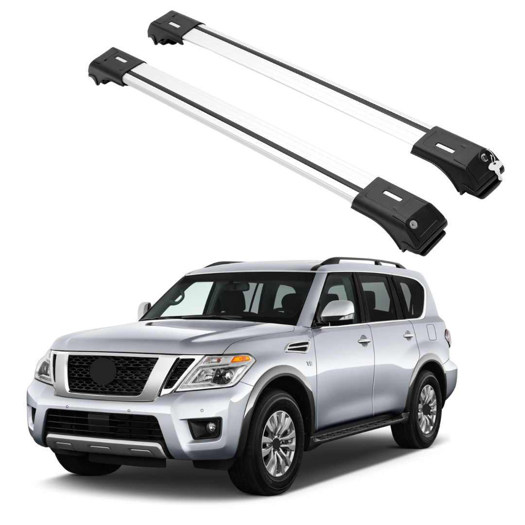 ERKUL Roof Rack Cross Bars Fits Nissan Armada 2017-2025 Fits Raised Rails Silver