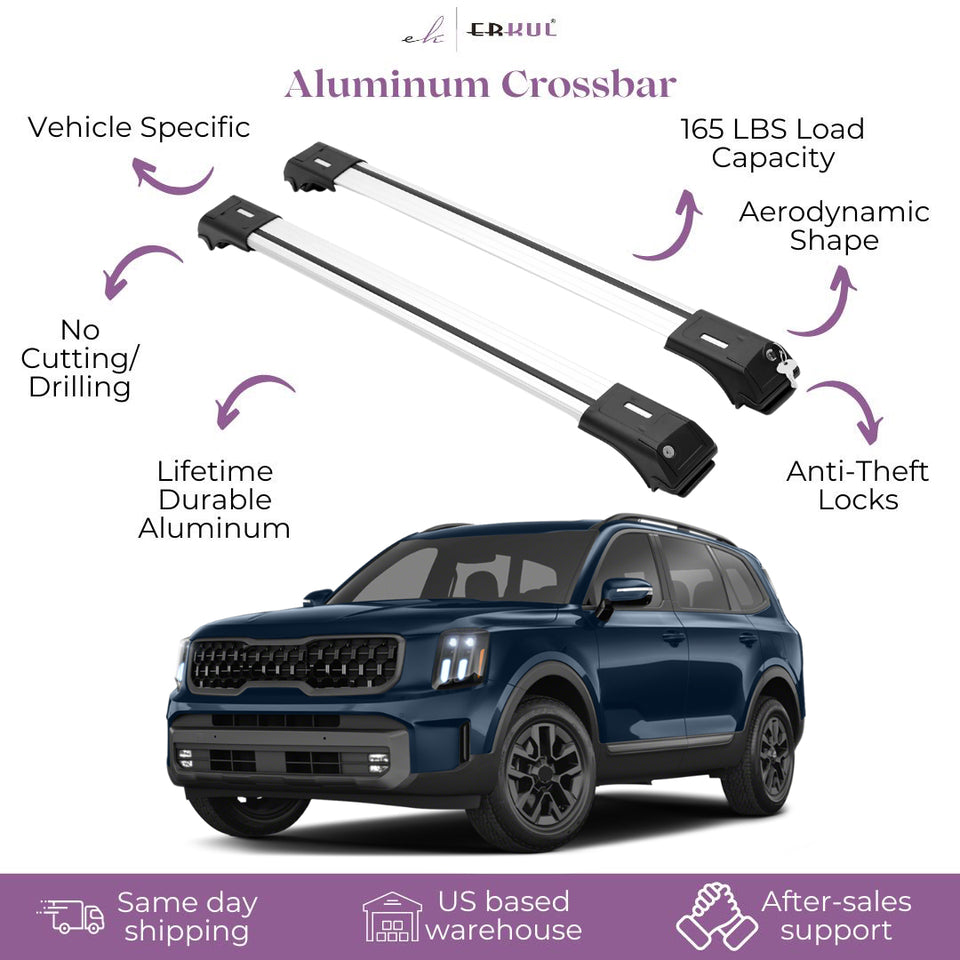 ERKUL Roof Rack Cross Bars for Kia Telluride 2020-2024 X-Line X-Pro |  Aluminum Crossbars with Anti Theft Lock for Rooftop | Compatible with  Raised ...