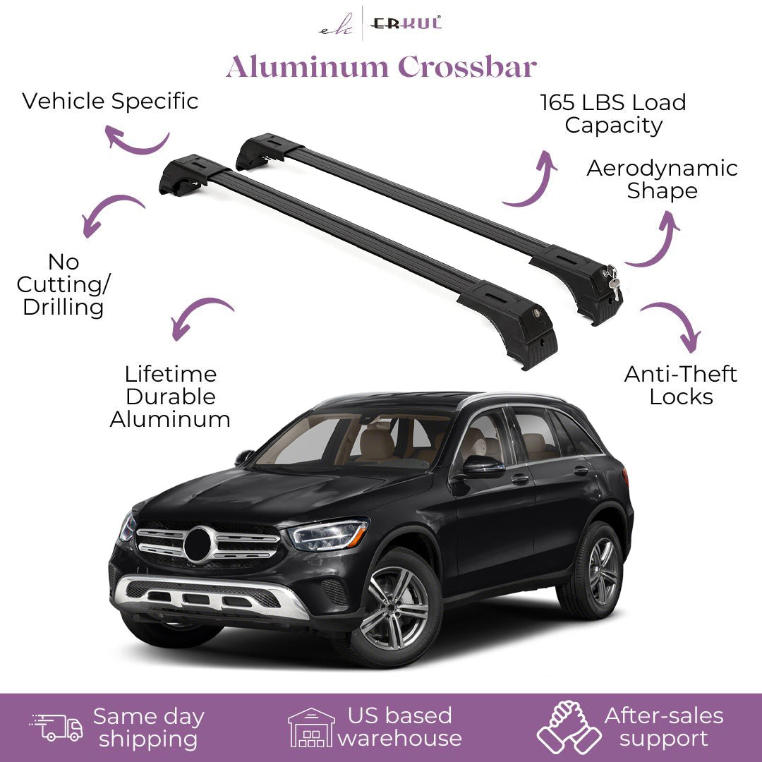 ERKUL Roof Rack Cross Bars Fits Mercedes GLC 300 16-22 Fits Flush Rails Black