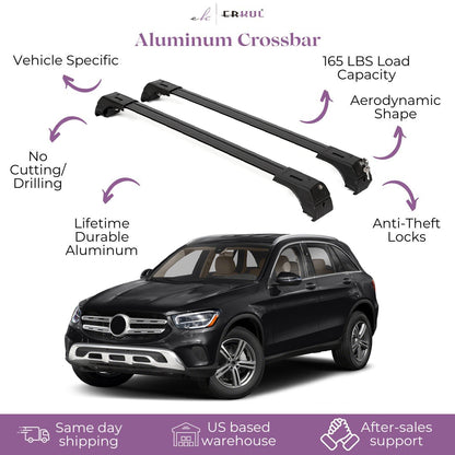 ERKUL Roof Rack Cross Bars Fits Mercedes GLC 300 16-22 Fits Flush Rails Black