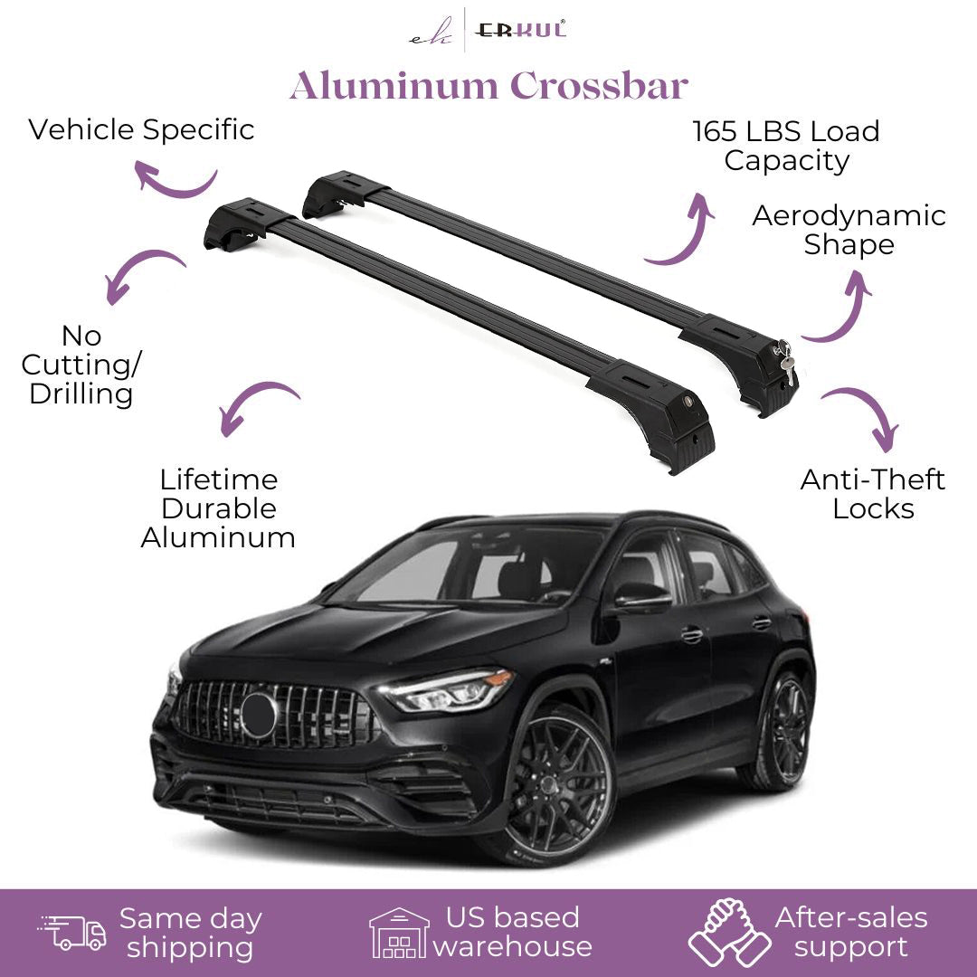 ERKUL Roofrack Crossbar Fit Mercedes Benz GLA 2021-2025 Fits Flush Rails Black