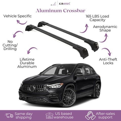 ERKUL Roof Rack Cross Bars for Mercedes Benz GLA 2020-2024 | Aluminum Crossbars with Anti Theft Lock for Rooftop | Compatible with Flush Rails - Black