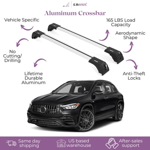 ERKUL Roof Rack Cross Bars for Mercedes Benz GLA 2020-2024 | Aluminum Crossbars with Anti Theft Lock for Rooftop | Compatible with Flush Rails - Silver